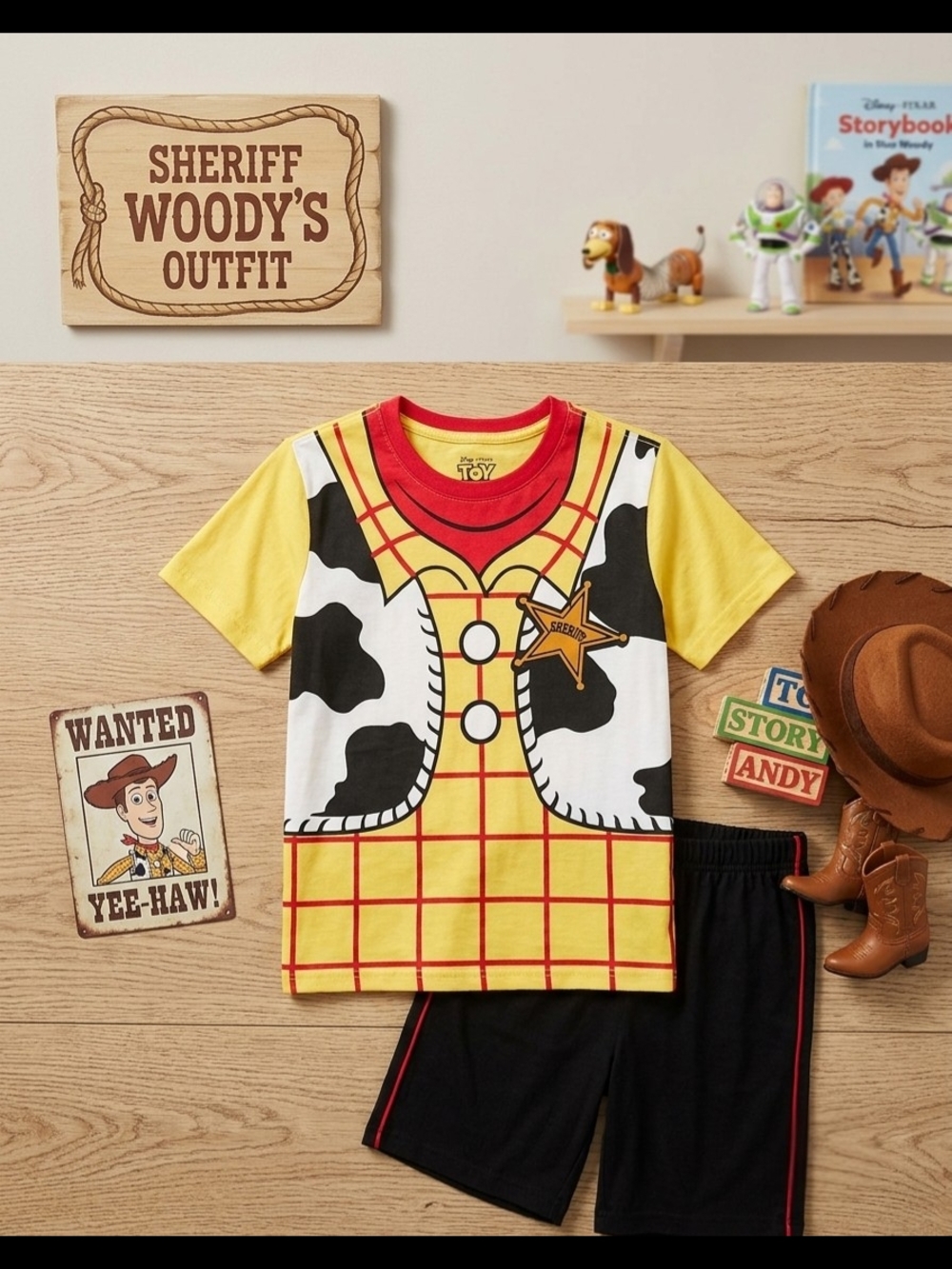 💖=3/$20 Disney Pixar Toy Story Woody Costume T-Shirt & Shorts Set YL